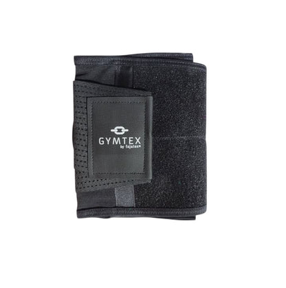 Cinturón deportivo colombiano unisex negro con velcro ajustable, diseño transpirable y panel de soporte abdominal y lumbar.