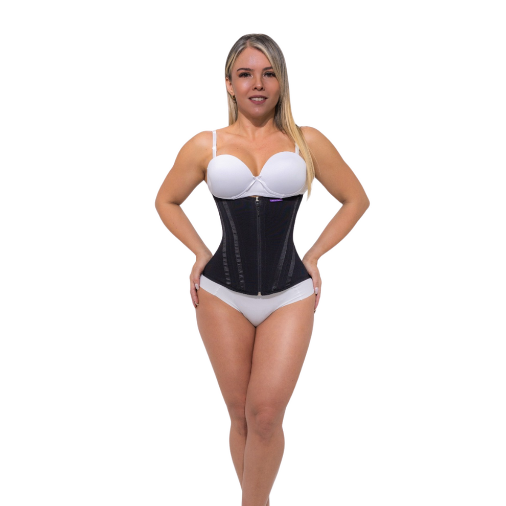 Cinturilla colombiana reloj de arena negra de alta compresión, con 16 varillas y control fuerte de abdomen.